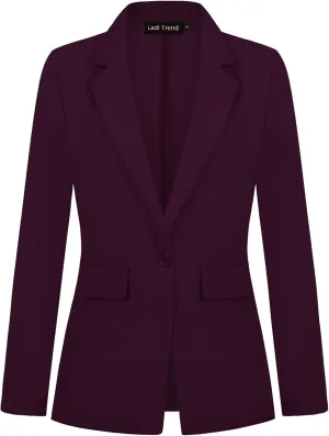 Womens Blazer One Button Jacket Suits Notched Lapel Casual Work Office Long Sleeve Blazer with Pockets