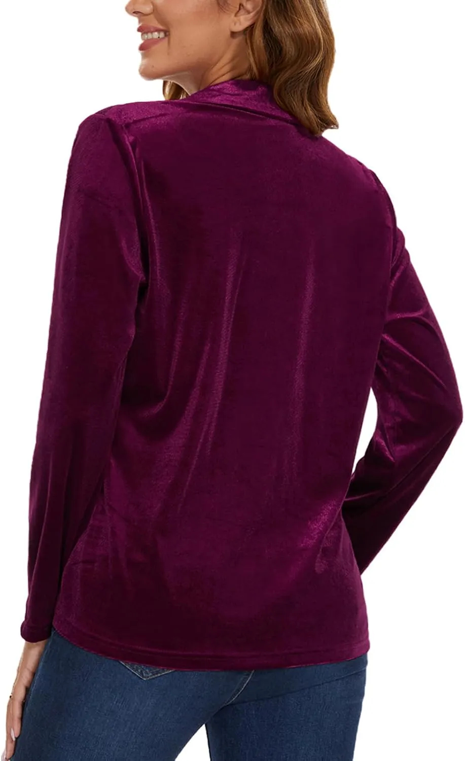 Women's Casual Velvet Blazer Work Office Long Sleeve Lapel Button Tailored Jacket Coat Blazer with Pockets