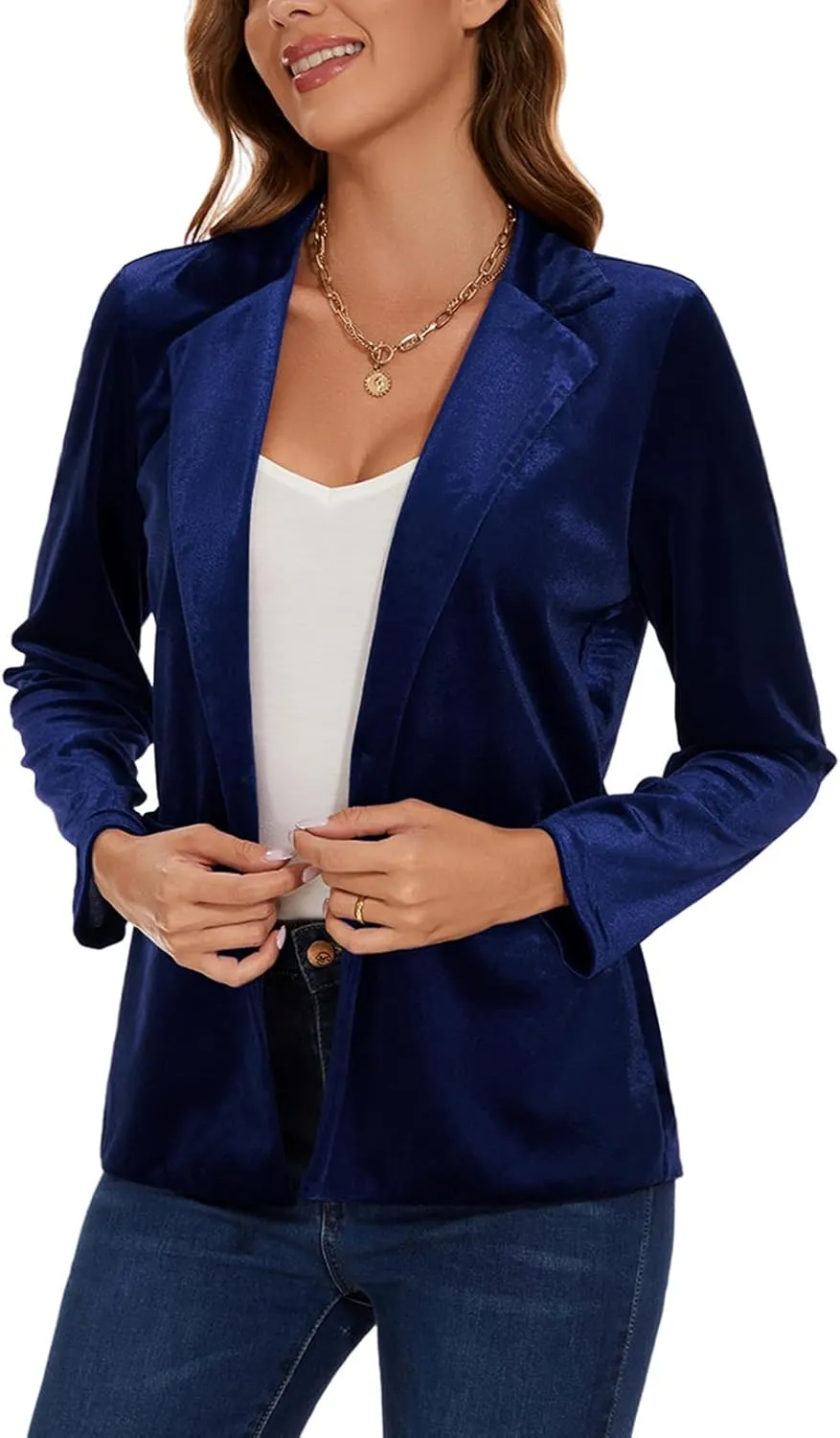 Women's Casual Velvet Blazer Work Office Long Sleeve Lapel Button Tailored Jacket Coat Blazer with Pockets