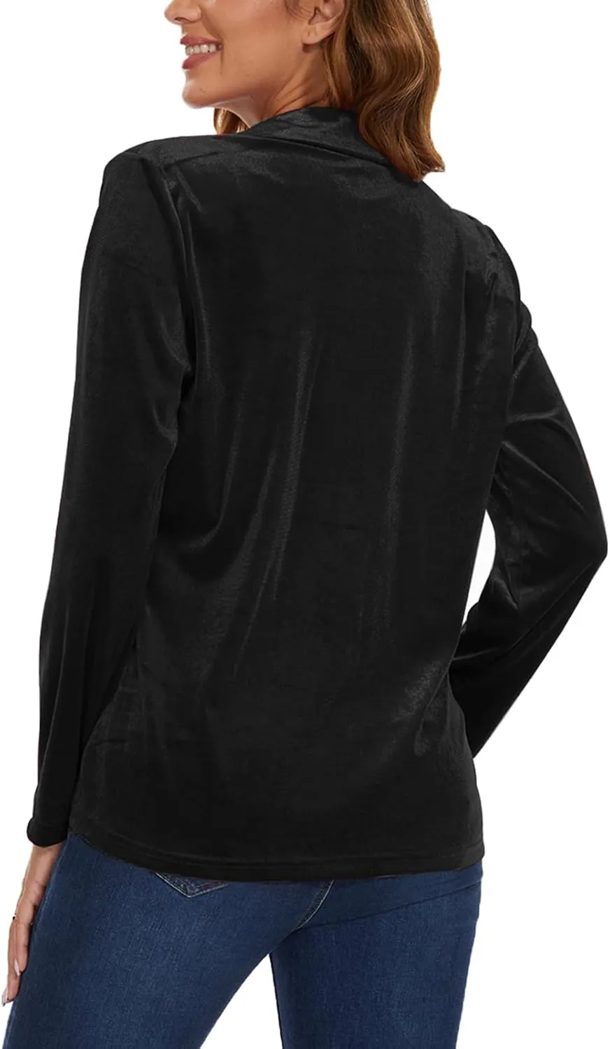Women's Casual Velvet Blazer Work Office Long Sleeve Lapel Button Tailored Jacket Coat Blazer with Pockets