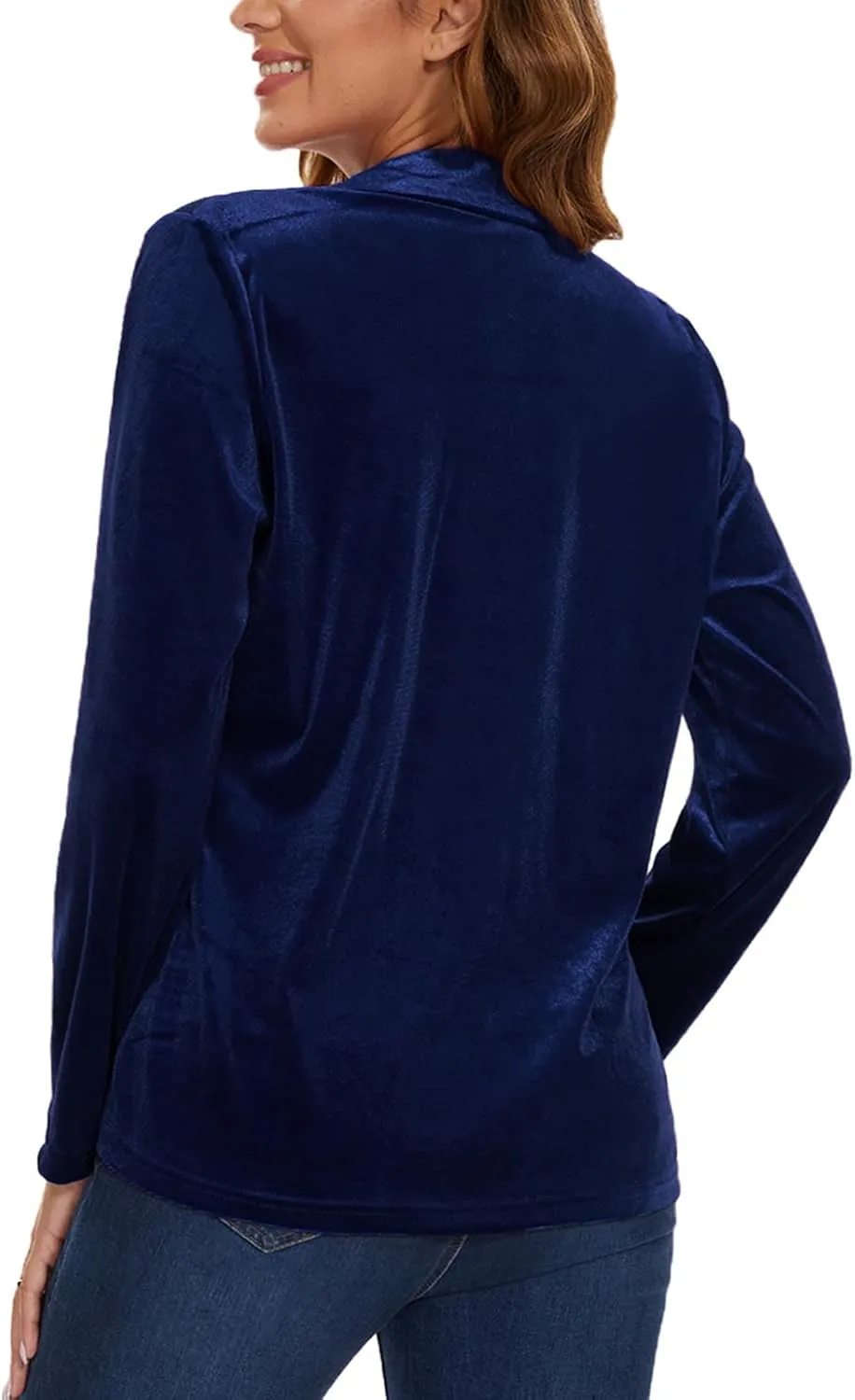 Women's Casual Velvet Blazer Work Office Long Sleeve Lapel Button Tailored Jacket Coat Blazer with Pockets