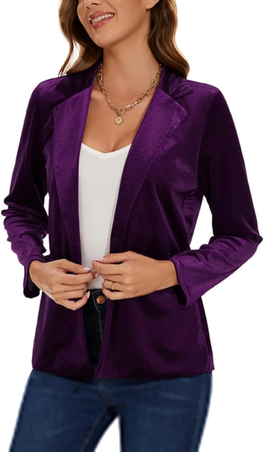 Women's Casual Velvet Blazer Work Office Long Sleeve Lapel Button Tailored Jacket Coat Blazer with Pockets