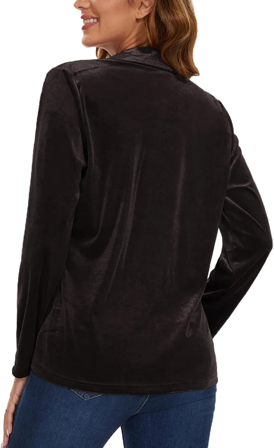 Women's Casual Velvet Blazer Work Office Long Sleeve Lapel Button Tailored Jacket Coat Blazer with Pockets