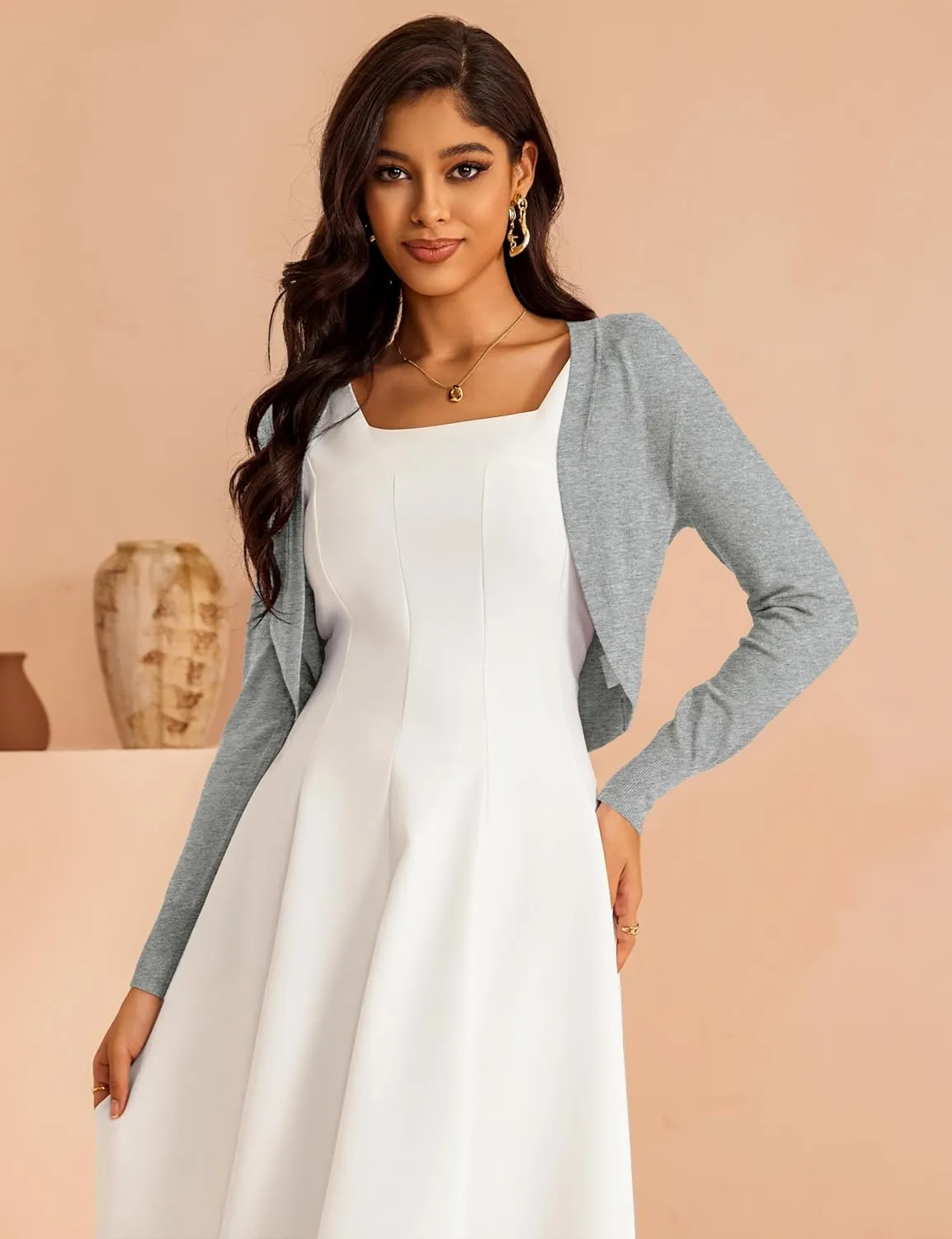 Women's Cropped Cardigan Bolero Shrug Open Front Sweater Long Sleeve S-XL