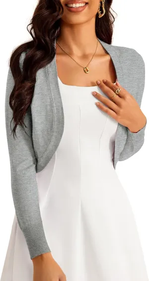 Women's Cropped Cardigan Bolero Shrug Open Front Sweater Long Sleeve S-XL