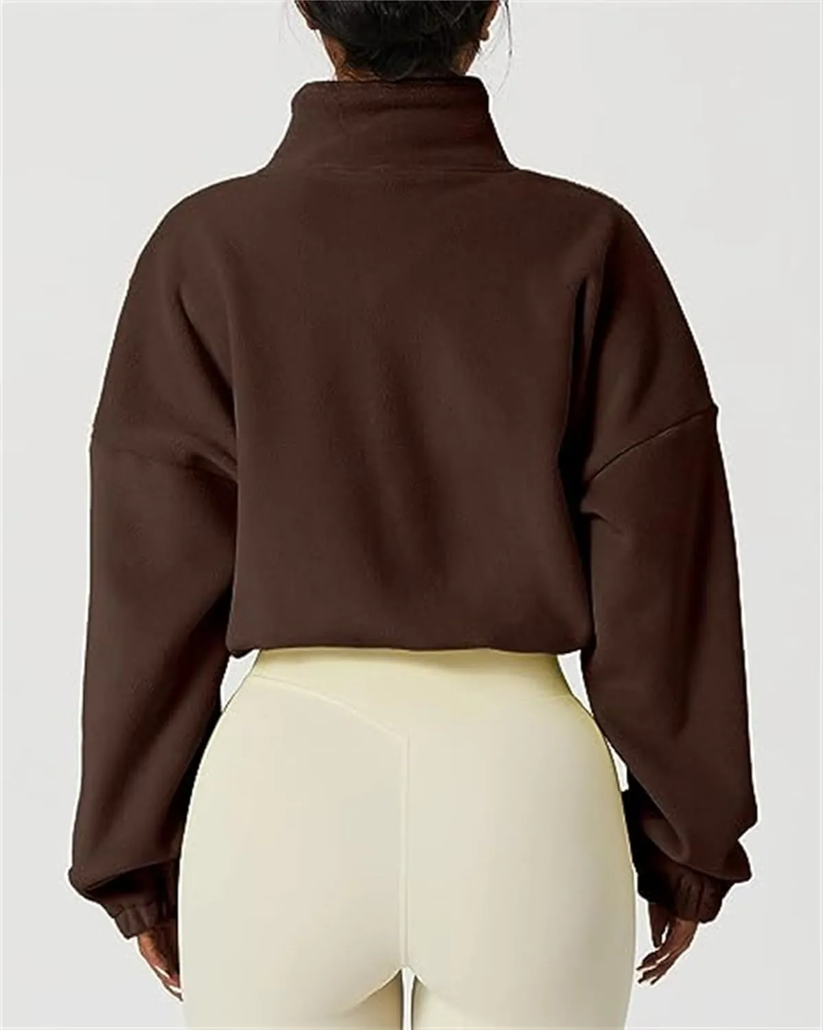 Women's Cropped Fleece Jacket 2024 Winter Full Zip Jackets Collar Long Sleeve Short Coat
