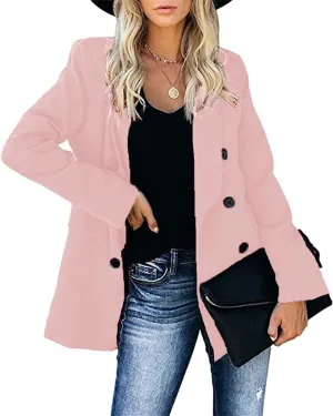 Womens Fall Winter Double Breasted Wool Coats Midi Peacoat Trench Coats with Pockets