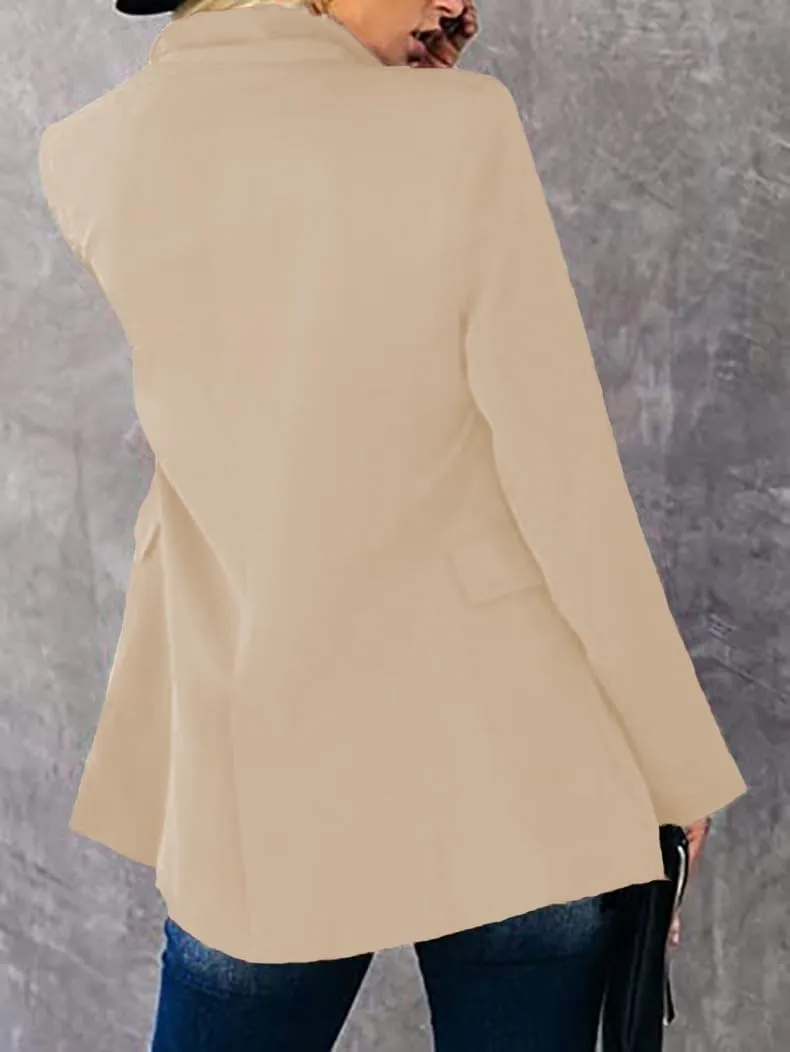 Womens Fall Winter Double Breasted Wool Coats Midi Peacoat Trench Coats with Pockets