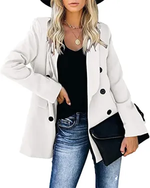 Womens Fall Winter Double Breasted Wool Coats Midi Peacoat Trench Coats with Pockets