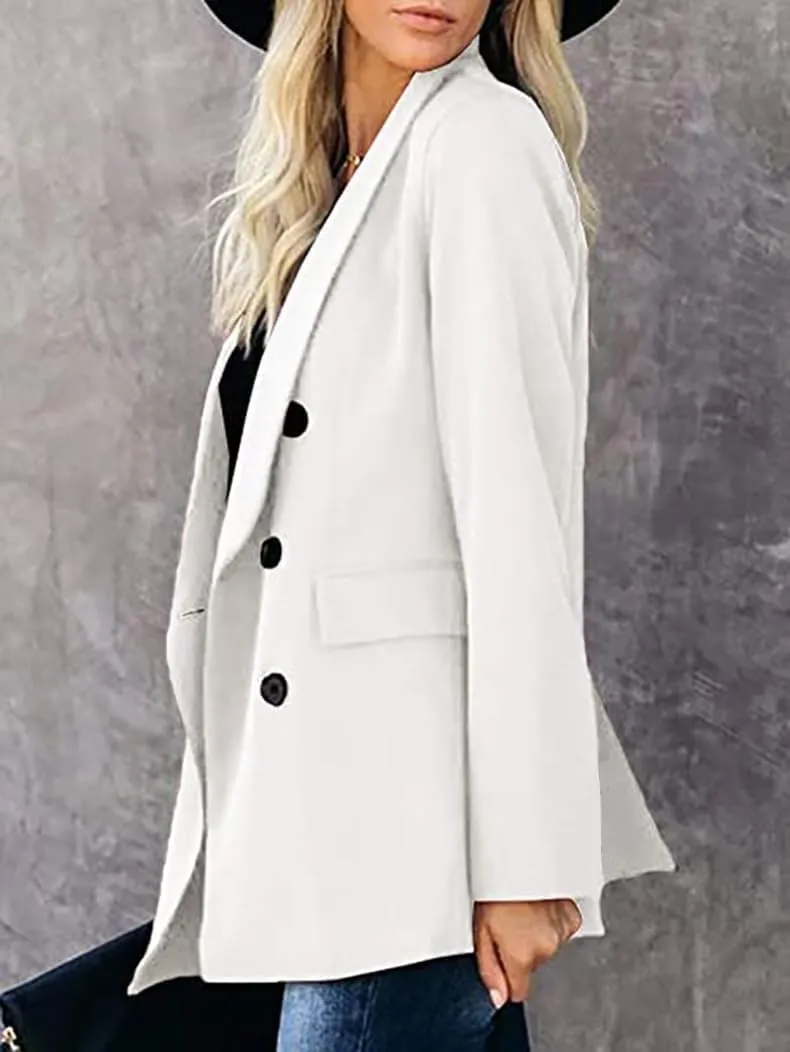 Womens Fall Winter Double Breasted Wool Coats Midi Peacoat Trench Coats with Pockets