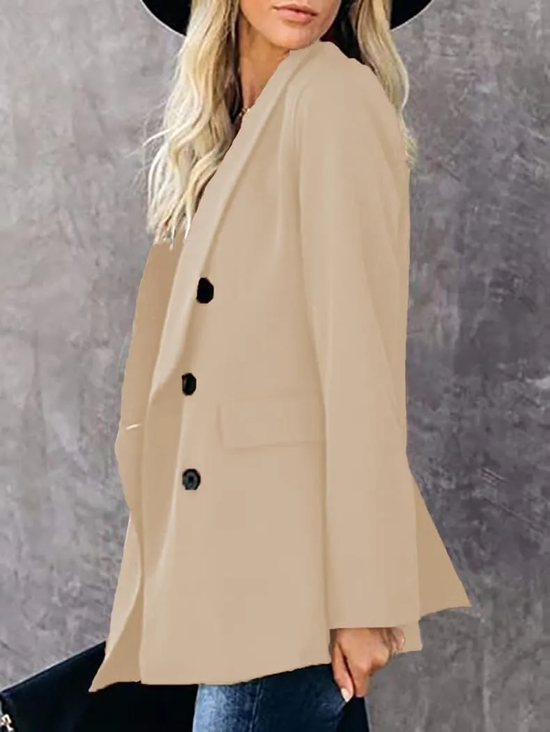 Womens Fall Winter Double Breasted Wool Coats Midi Peacoat Trench Coats with Pockets