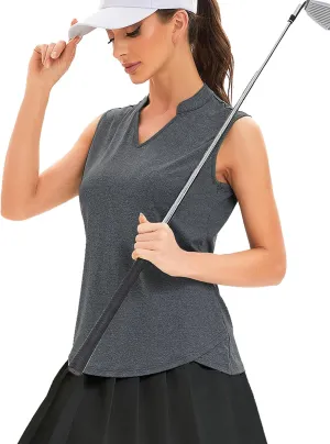 Womens Golf Shirt V Neck Sleeveless Polo Shirts Athletic Tennis Tank Tops Moisture Wicking Lightweight Sports Top