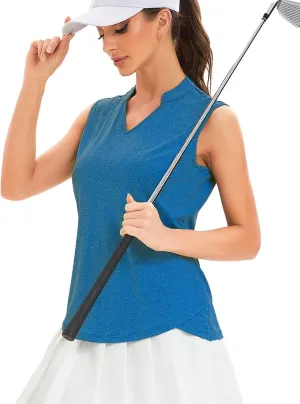 Womens Golf Shirt V Neck Sleeveless Polo Shirts Athletic Tennis Tank Tops Moisture Wicking Lightweight Sports Top