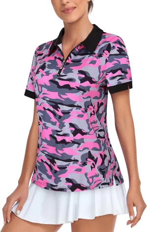 Womens Golf Shirts 1/4 Zip Up Short Sleeve Polo Workout Shirts UPF 50  Quick Dry Tennis Athletic Pullover Tops
