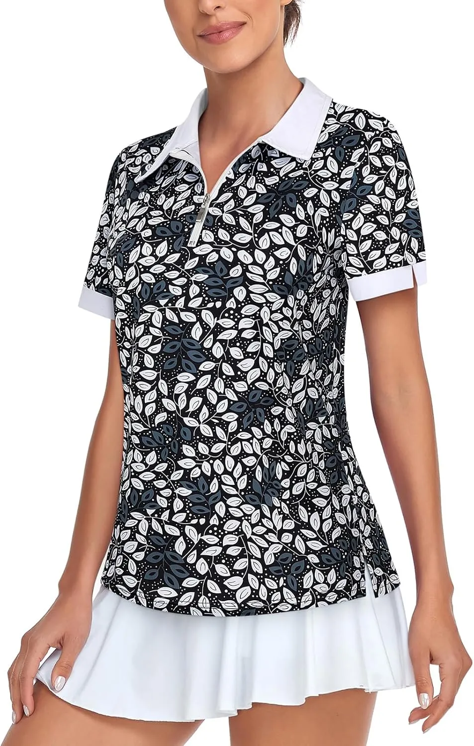 Womens Golf Shirts 1/4 Zip Up Short Sleeve Polo Workout Shirts UPF 50  Quick Dry Tennis Athletic Pullover Tops