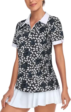 Womens Golf Shirts 1/4 Zip Up Short Sleeve Polo Workout Shirts UPF 50  Quick Dry Tennis Athletic Pullover Tops