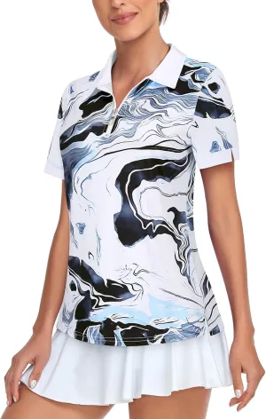 Womens Golf Shirts 1/4 Zip Up Short Sleeve Polo Workout Shirts UPF 50  Quick Dry Tennis Athletic Pullover Tops