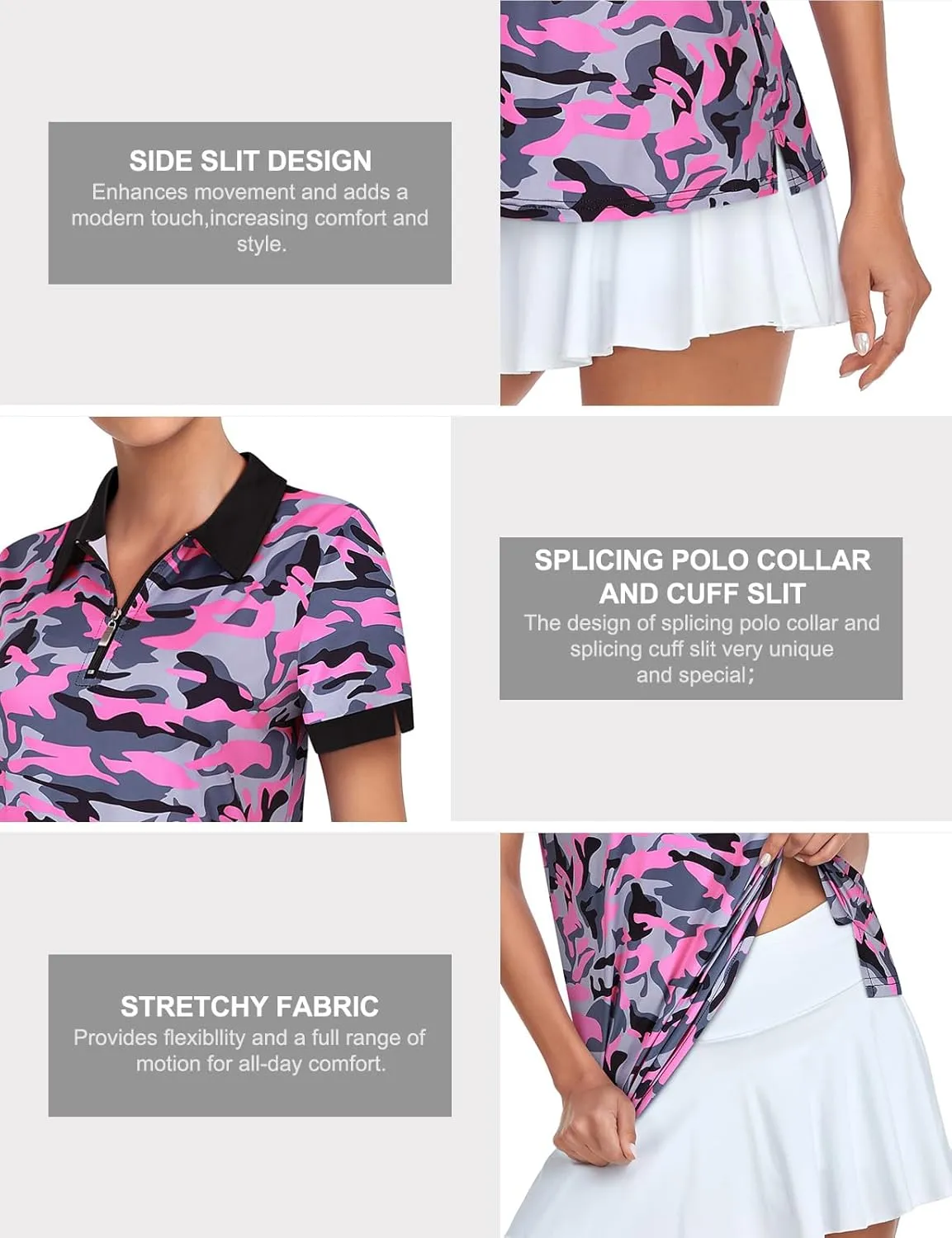 Womens Golf Shirts 1/4 Zip Up Short Sleeve Polo Workout Shirts UPF 50  Quick Dry Tennis Athletic Pullover Tops