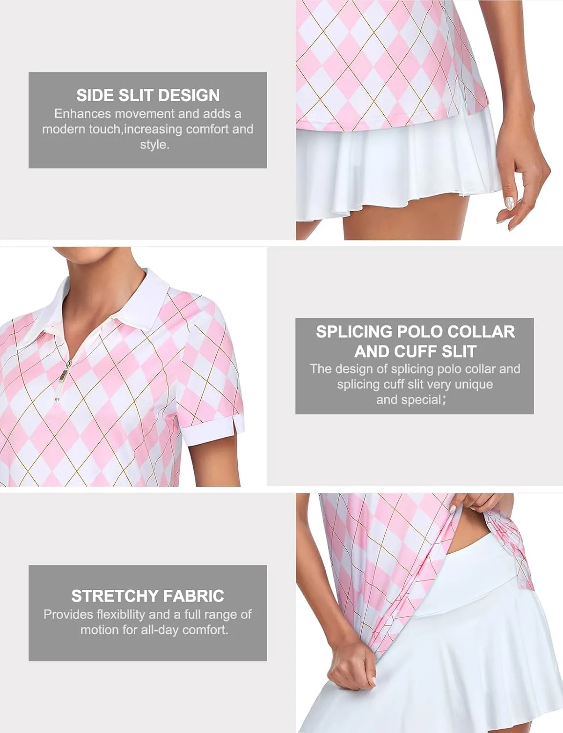 Womens Golf Shirts 1/4 Zip Up Short Sleeve Polo Workout Shirts UPF 50  Quick Dry Tennis Athletic Pullover Tops