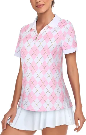 Womens Golf Shirts 1/4 Zip Up Short Sleeve Polo Workout Shirts UPF 50  Quick Dry Tennis Athletic Pullover Tops