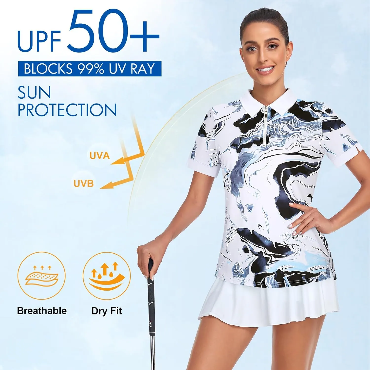 Womens Golf Shirts 1/4 Zip Up Short Sleeve Polo Workout Shirts UPF 50  Quick Dry Tennis Athletic Pullover Tops