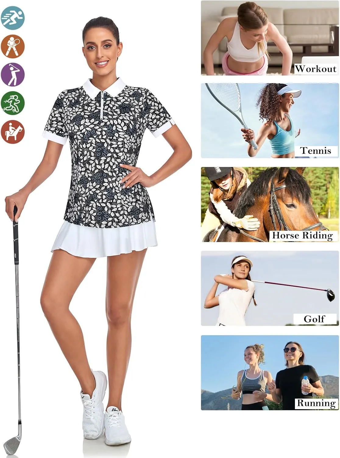 Womens Golf Shirts 1/4 Zip Up Short Sleeve Polo Workout Shirts UPF 50  Quick Dry Tennis Athletic Pullover Tops