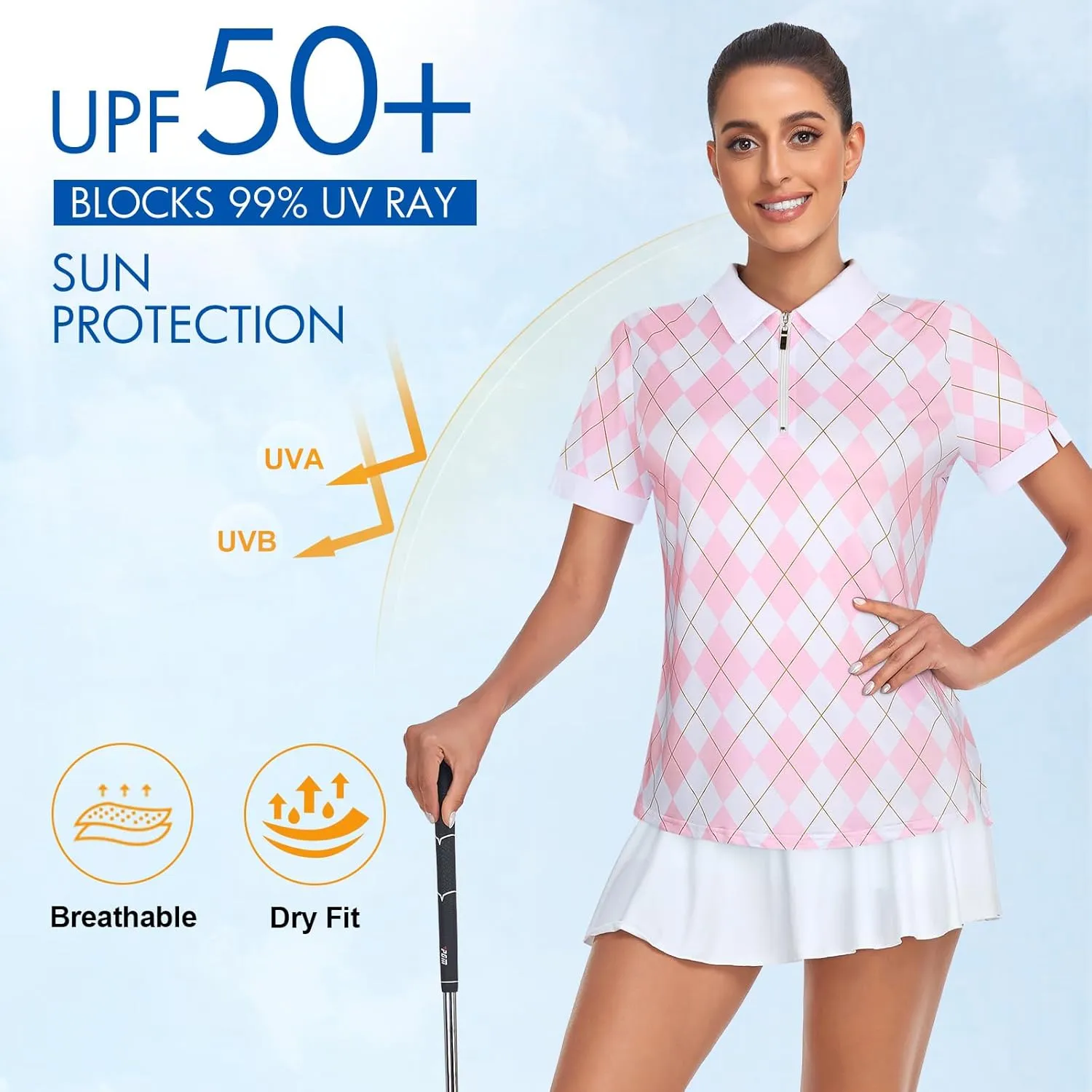 Womens Golf Shirts 1/4 Zip Up Short Sleeve Polo Workout Shirts UPF 50  Quick Dry Tennis Athletic Pullover Tops