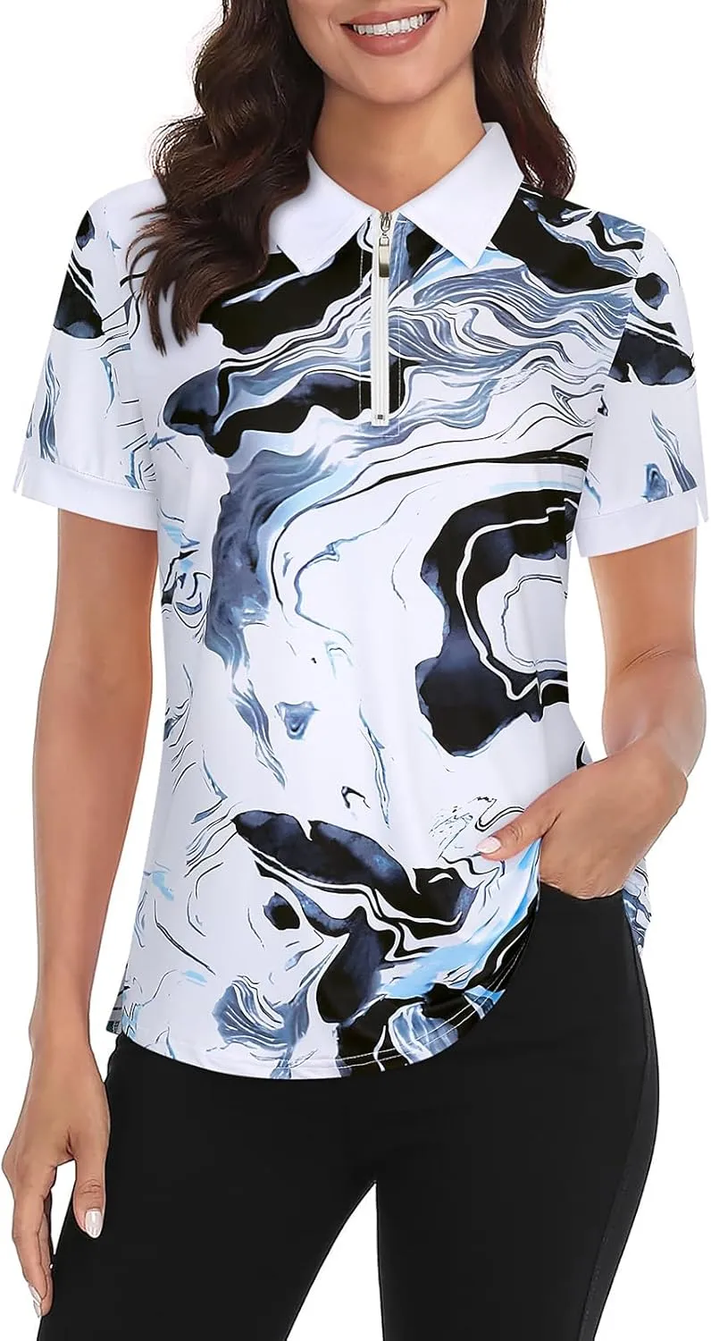 Womens Golf Shirts 1/4 Zip Up Short Sleeve Polo Workout Shirts UPF 50  Quick Dry Tennis Athletic Pullover Tops