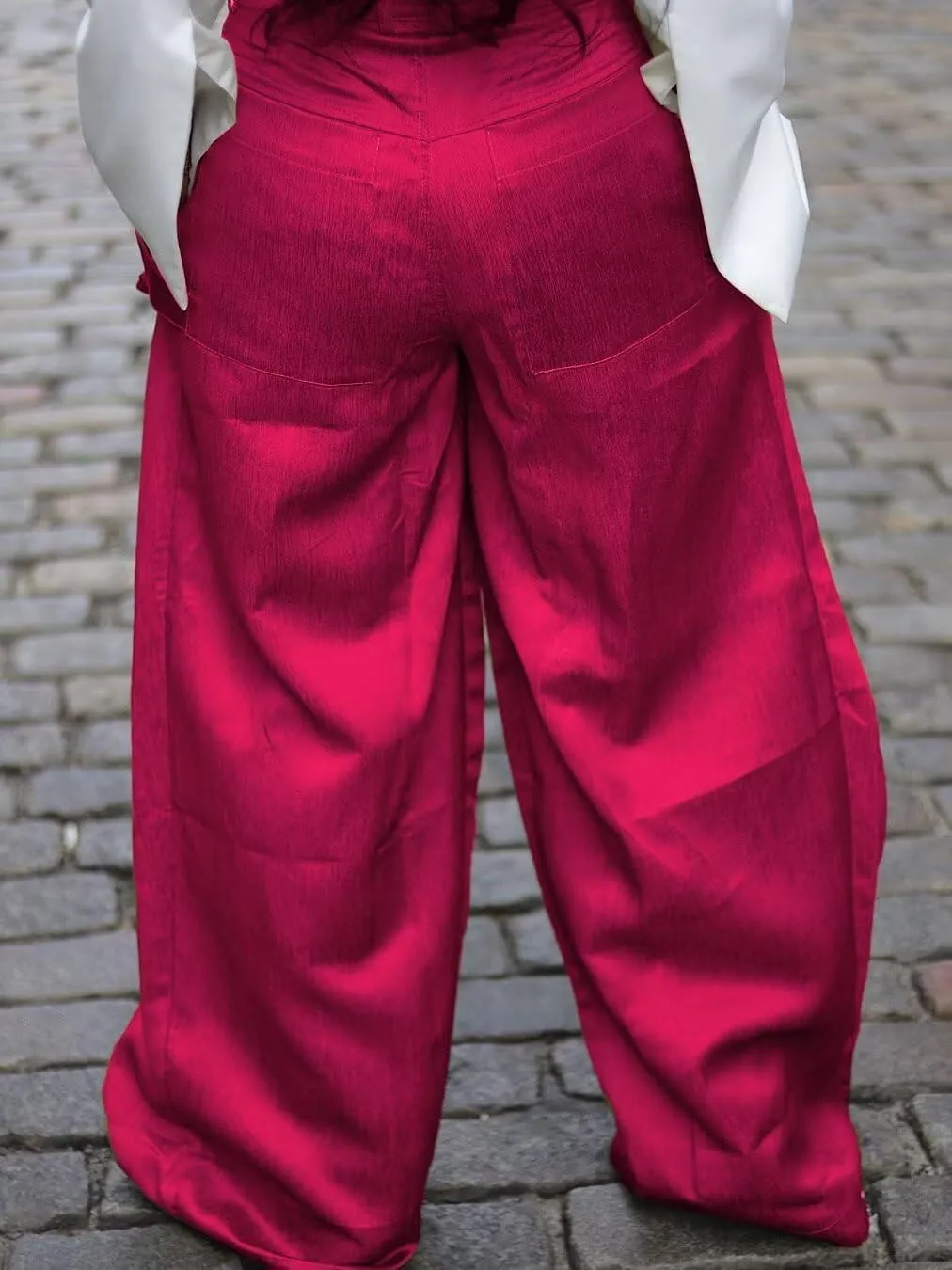 Women's High Waisted Wide Leg Satin Cargo Pants Flowy Trousers with Zipper Pockets