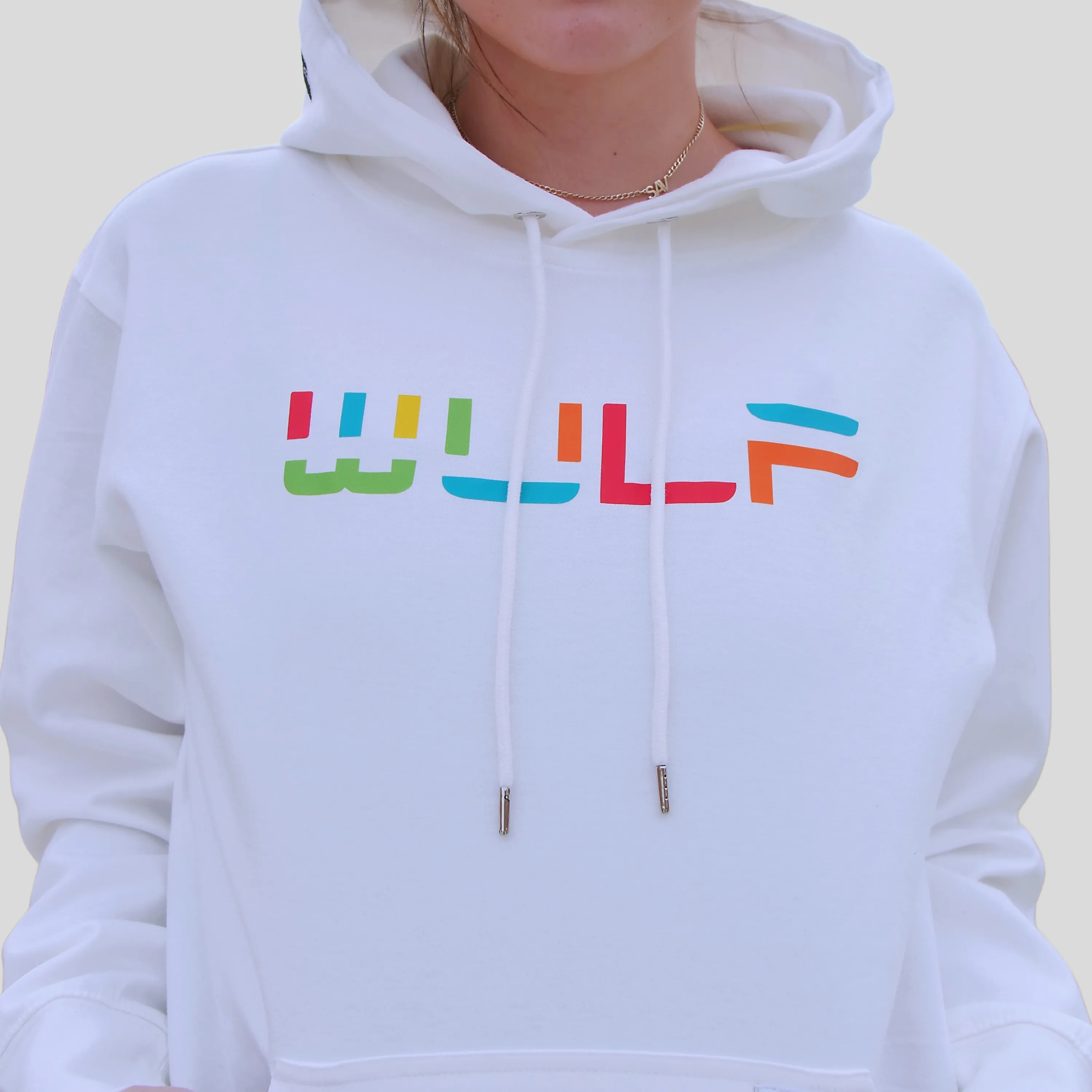 Womens Hoodie White with Color-Blocked Logo