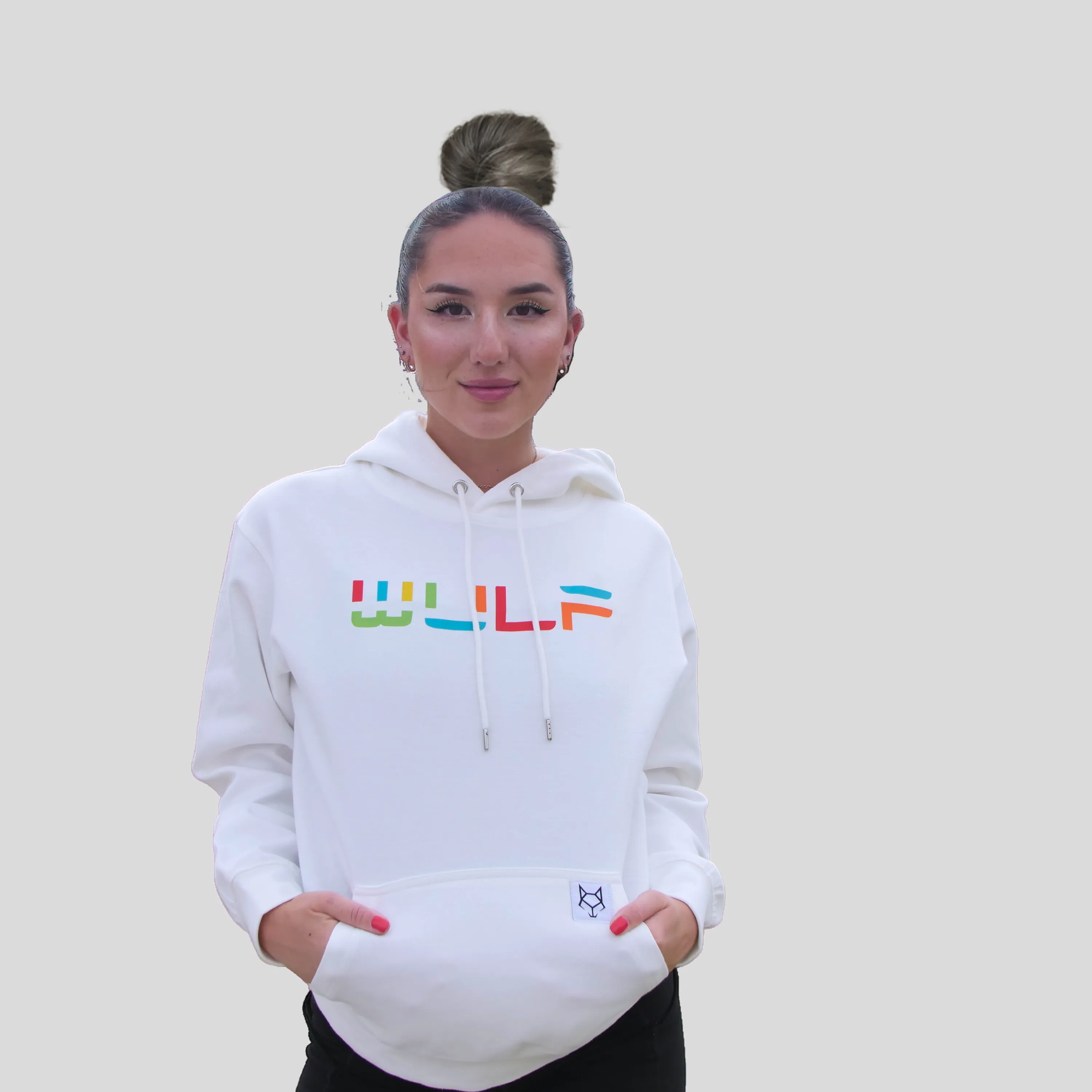 Womens Hoodie White with Color-Blocked Logo