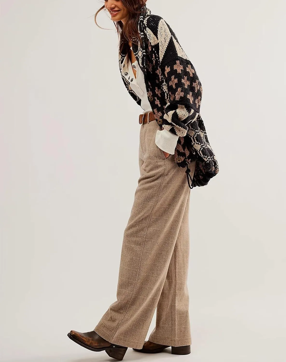 Womens Knit Cardigan Sweater Button Down Oversized Sweaters Y2k Graphic Shawl Collar Fall Cardigans Coats