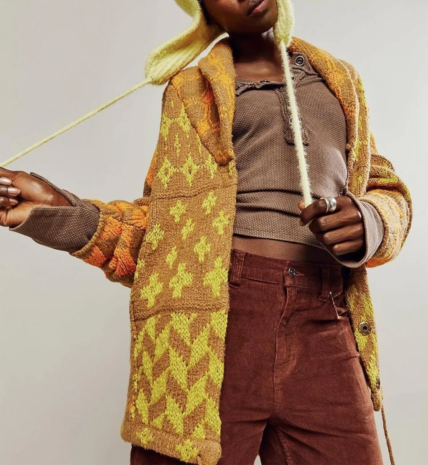 Womens Knit Cardigan Sweater Button Down Oversized Sweaters Y2k Graphic Shawl Collar Fall Cardigans Coats