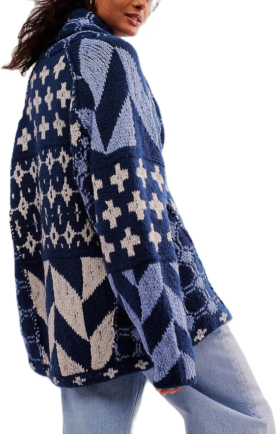 Womens Knit Cardigan Sweater Button Down Oversized Sweaters Y2k Graphic Shawl Collar Fall Cardigans Coats