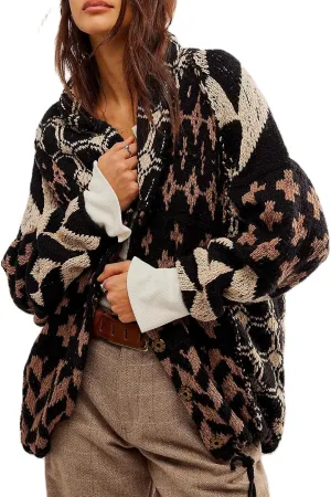 Womens Knit Cardigan Sweater Button Down Oversized Sweaters Y2k Graphic Shawl Collar Fall Cardigans Coats