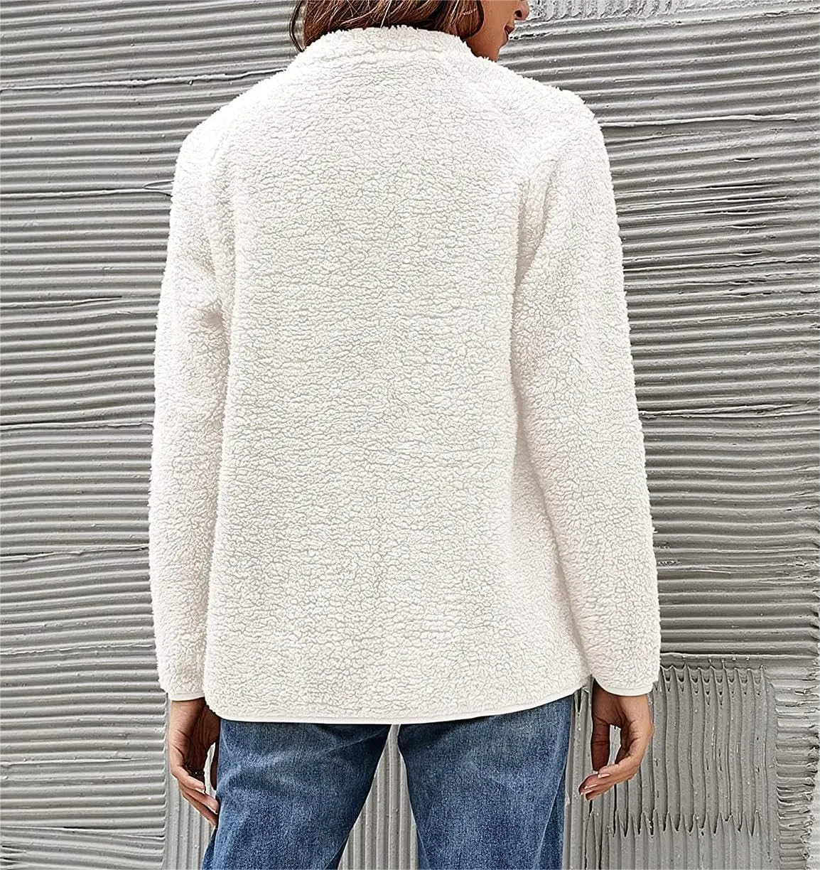 Women's Lapel Button Down Warm Fuzzy Fleece Jacket Long Sleeve Cardigan Coat Oversized Winter Outwear with Pockets