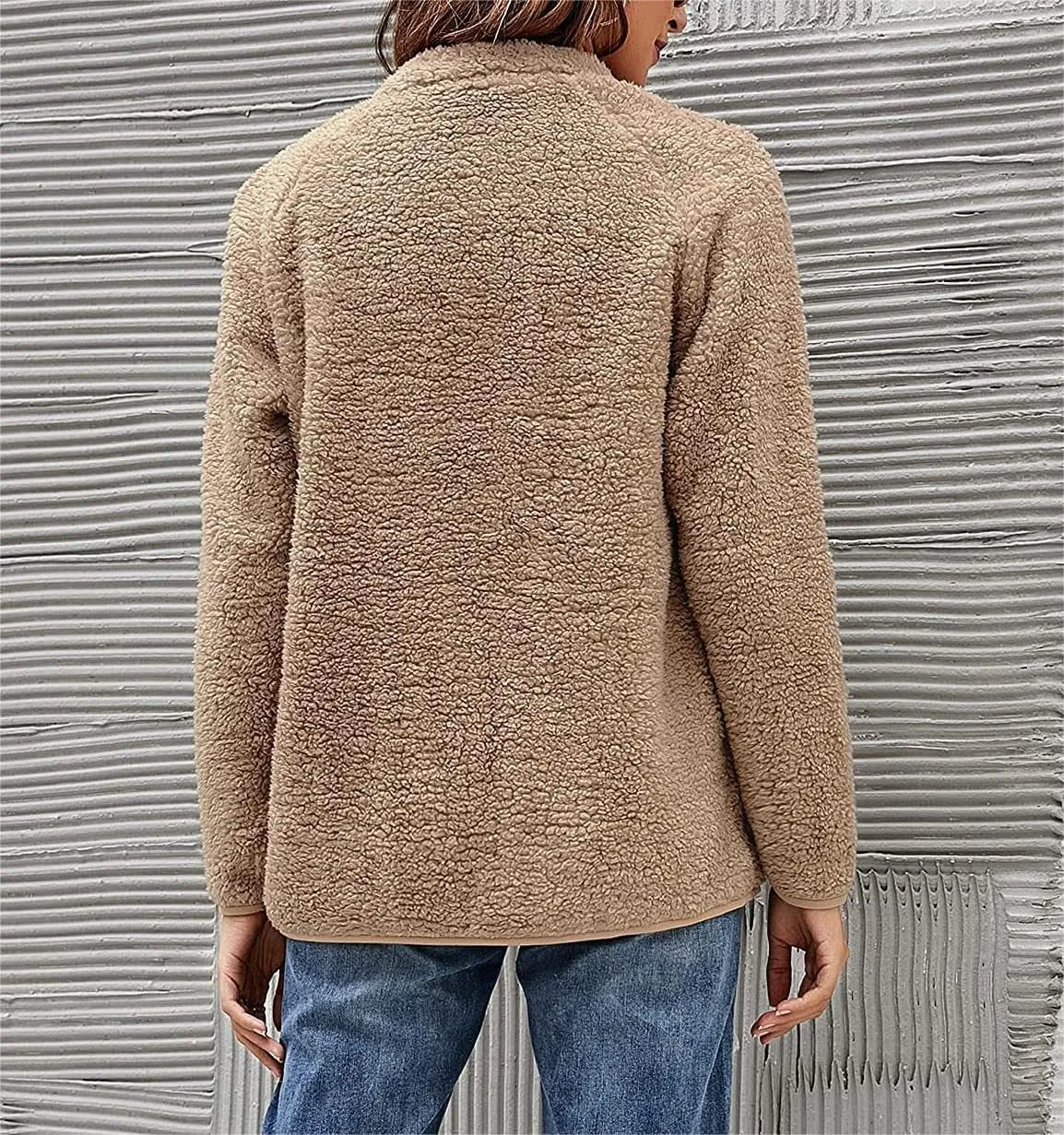 Women's Lapel Button Down Warm Fuzzy Fleece Jacket Long Sleeve Cardigan Coat Oversized Winter Outwear with Pockets