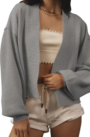 Women's Open Front Cropped Cardigan Lightweight Fall Long Sleeve Waffle Knit Cardigans
