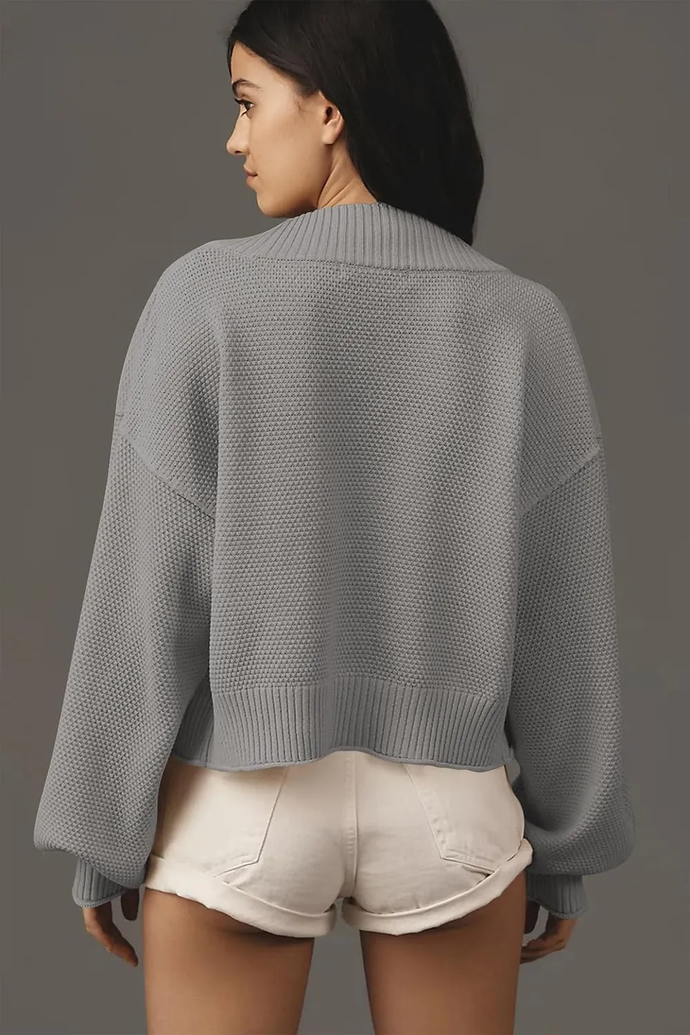 Women's Open Front Cropped Cardigan Lightweight Fall Long Sleeve Waffle Knit Cardigans