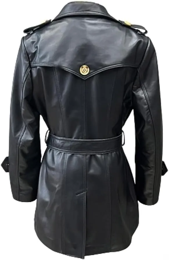 Women's PU Faux Leather Long Trench Coat