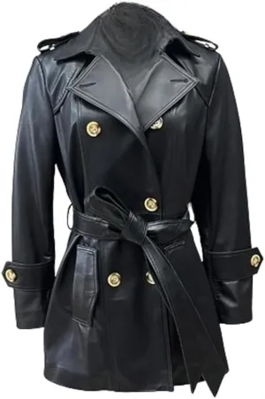 Women's PU Faux Leather Long Trench Coat