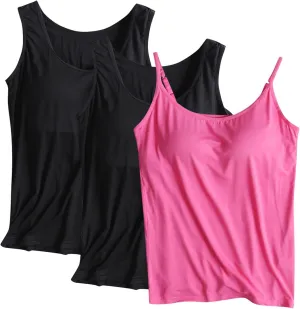 Women's Shelf Bra Camisole Summer Tops Spaghetti Strap Cami Tank Cotton Undershirts 3 Pack