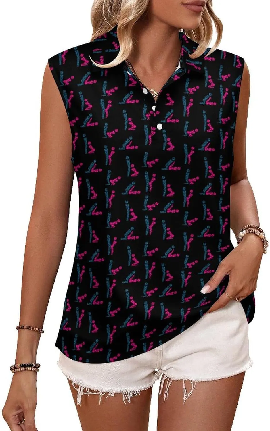 Womens Sleeveless Golf Shirt Polo Shirts for Women Moisture Wicking Athletic Golf Tank Top Printed Polo Tennis Shirts