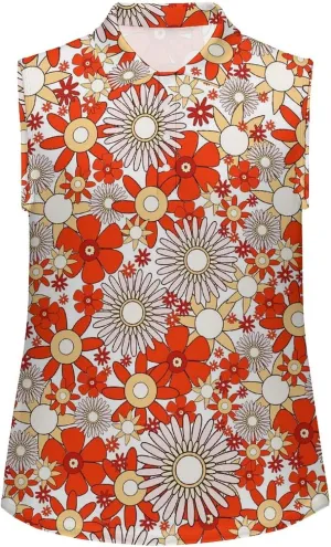 Womens Sleeveless Golf Shirt Polo Shirts for Women Moisture Wicking Athletic Golf Tank Top Printed Polo Tennis Shirts