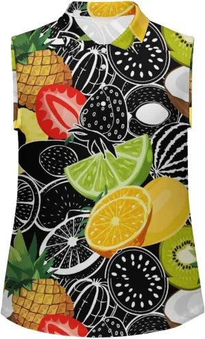 Womens Sleeveless Golf Shirt Polo Shirts for Women Moisture Wicking Athletic Golf Tank Top Printed Polo Tennis Shirts