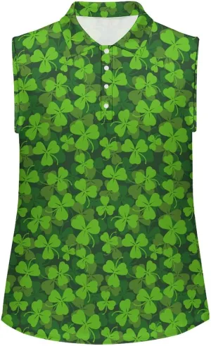 Womens Sleeveless Golf Shirt Polo Shirts for Women Moisture Wicking Athletic Golf Tank Top Printed Polo Tennis Shirts