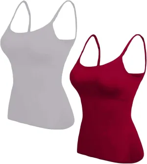 Womens Tank Tops With Built In Bras,Classic Casual Loose Fit Shelf Bra Tank Tops Plus Size Camisole Tank Tops 2 Pack