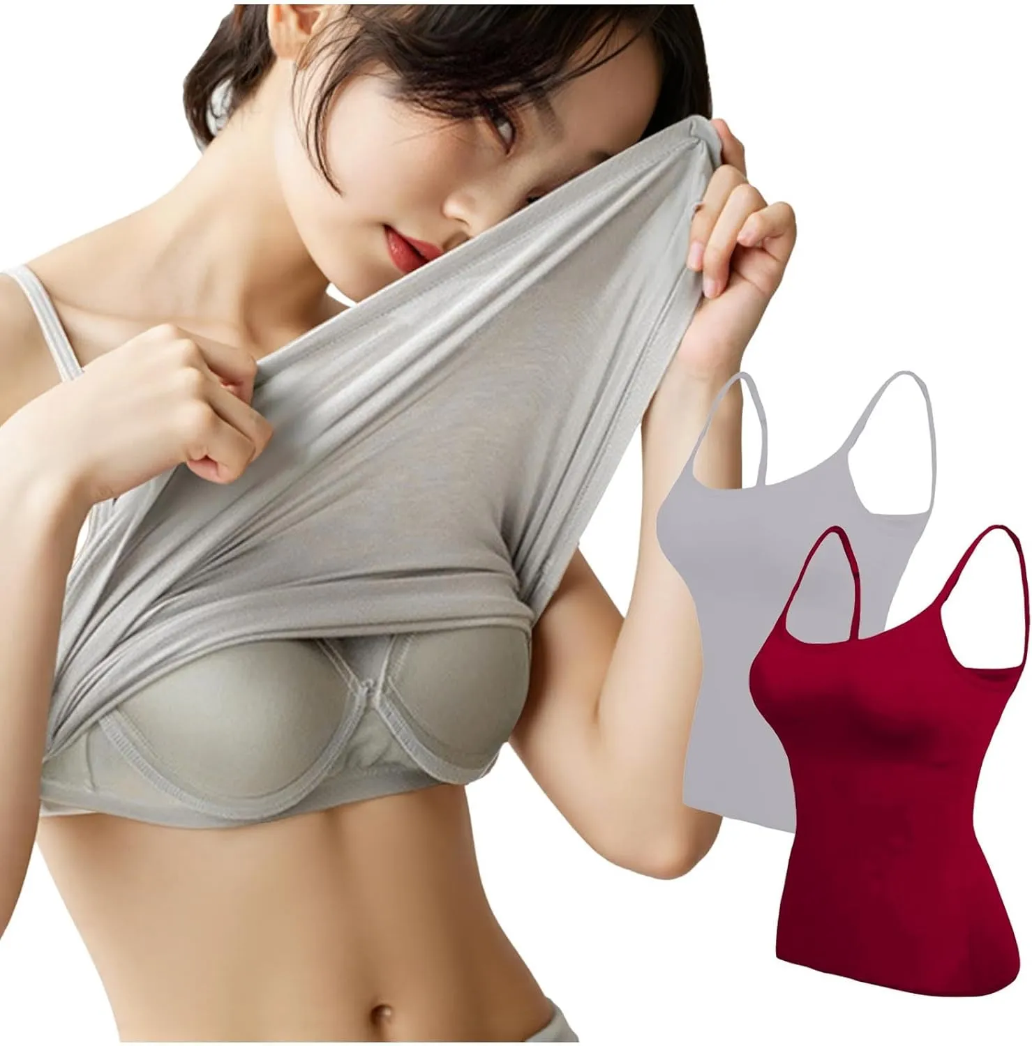 Womens Tank Tops With Built In Bras,Classic Casual Loose Fit Shelf Bra Tank Tops Plus Size Camisole Tank Tops 2 Pack