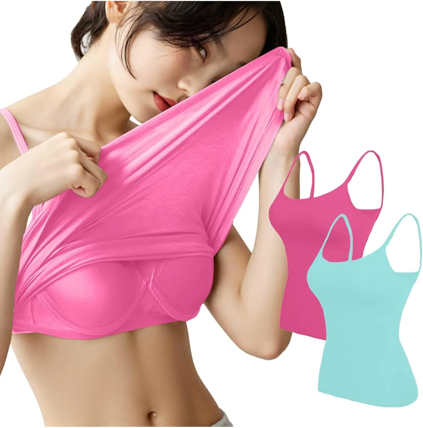 Womens Tank Tops With Built In Bras,Plus Size Camisole Tank Tops Solid Color Basic Shelf Bra Tank Tops for Women