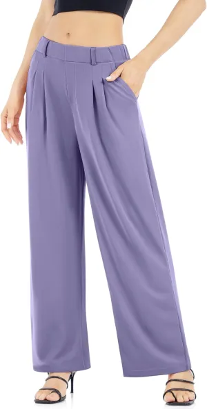 Womens Waffle Wide Leg High Waisted Palazzo Pants Casual Work Beach Lounge Trousers with Pockets Loose Flowy Baggy